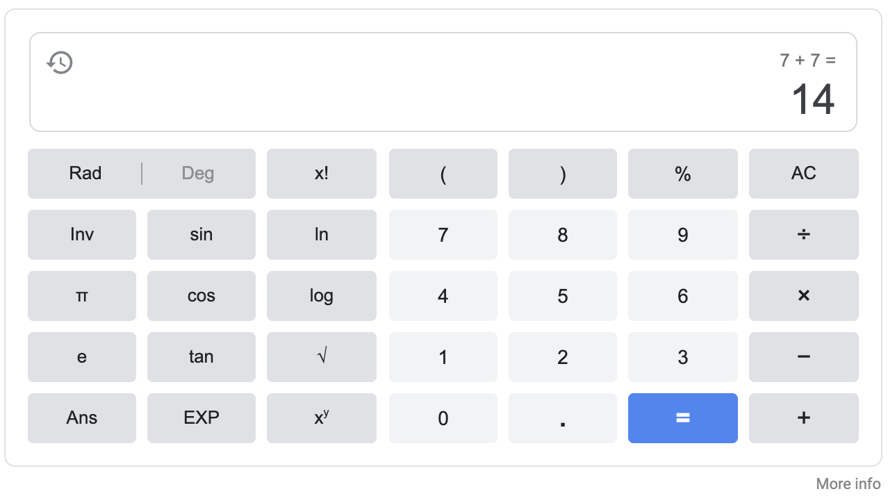 Google Answer Box Calculator Response