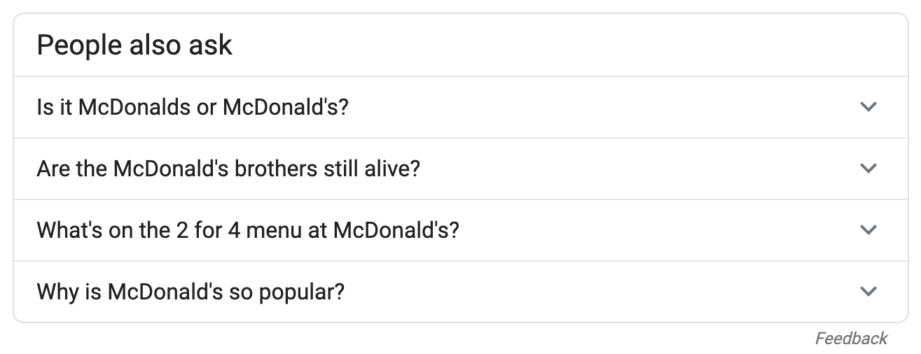 Google Related Questions Response